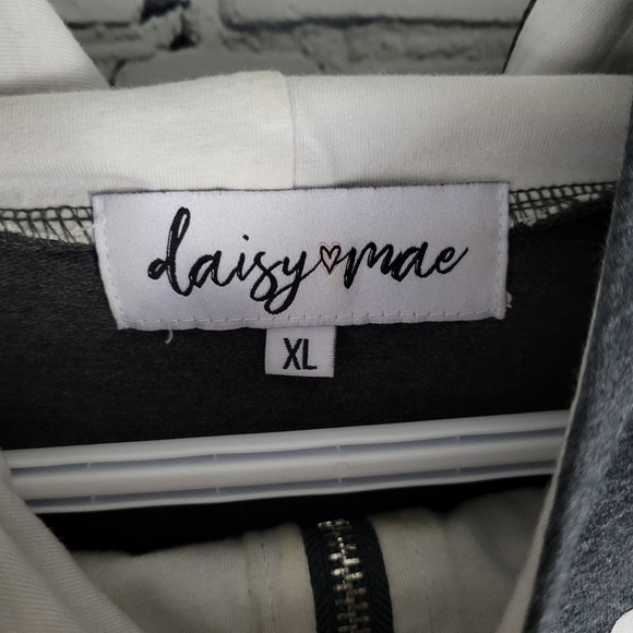 DAISY MAE | ⅓ zip polkadot color block high neck kangaroo pocket pullover hoodie - Picture 3 of 5